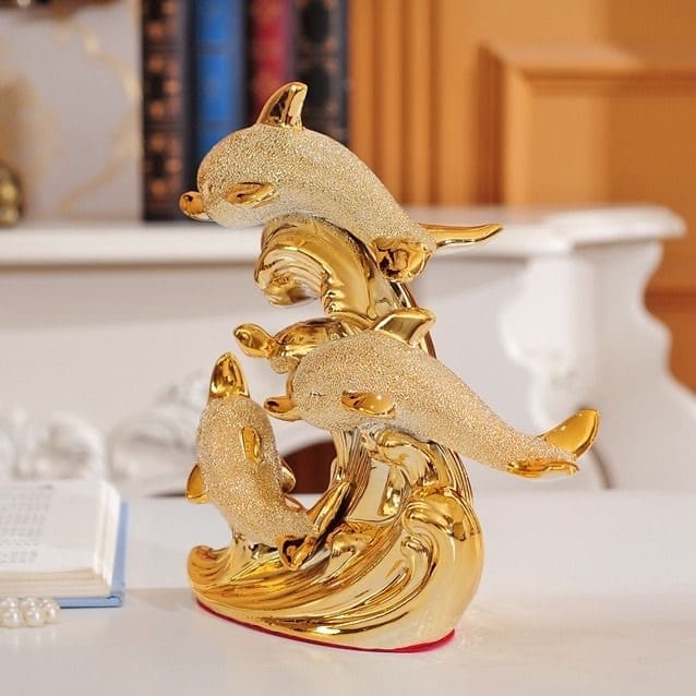 Decoração de Mesa de Luxo Cerâmica Estátua de Golfinhos