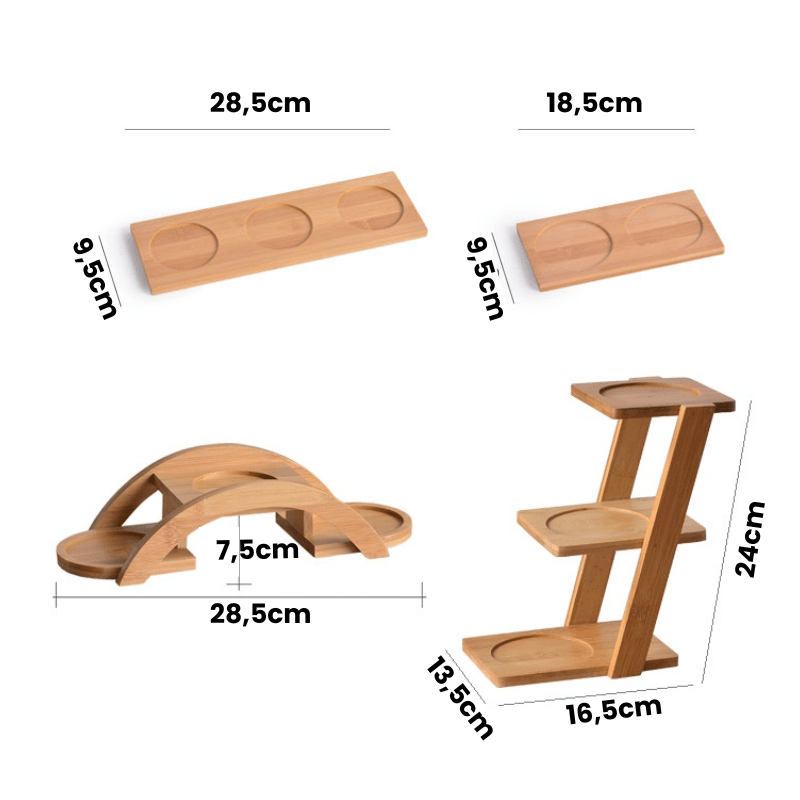 Conjuntos Porta Temperos de Cerâmica e Base de Bambu